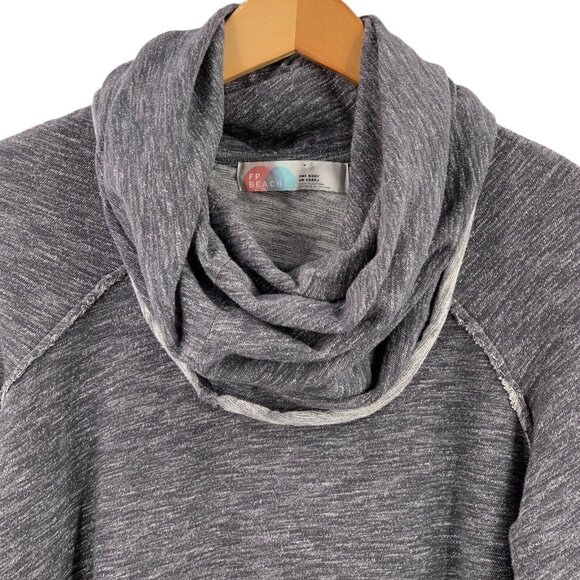FP Beach Gray Cowl Neck Cotton Hoodie Top Relaxed Fit OS - Picture 4 of 6